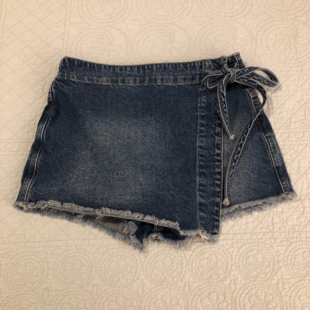We The Free Denim Wrap Mini Skirt in Blue aso Taylor swift - Picture 4 of 13